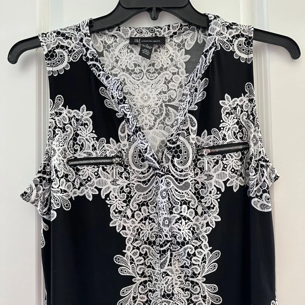 I.N.C. Womens Black & White Sleeveless V-Neck Top Size L - Picture 4 of 4